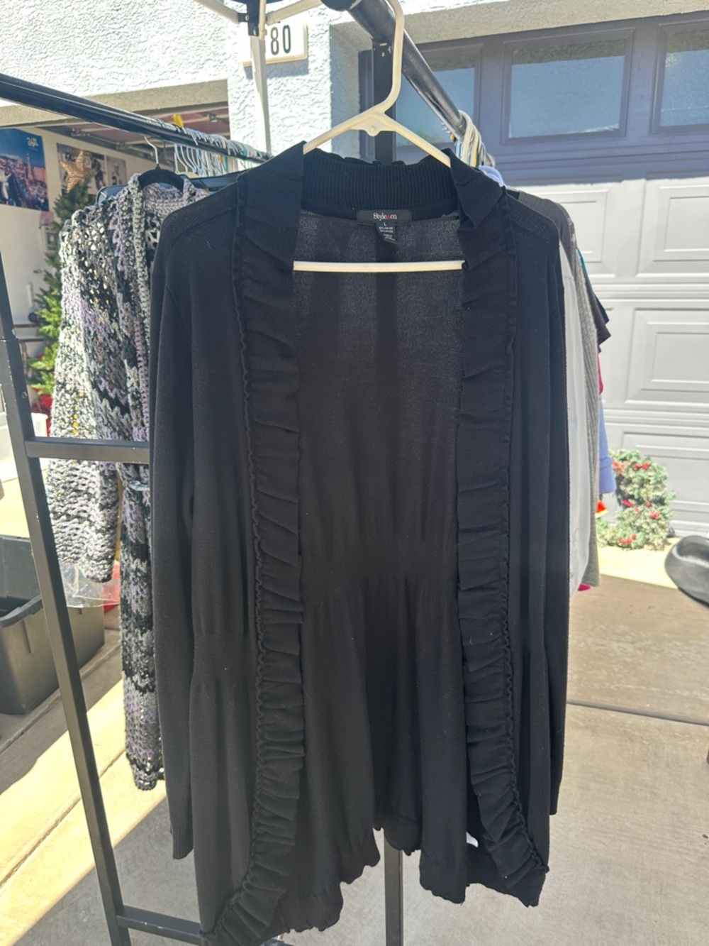 Style & Co. Black Ruffle-Trim Open Front Cardigan